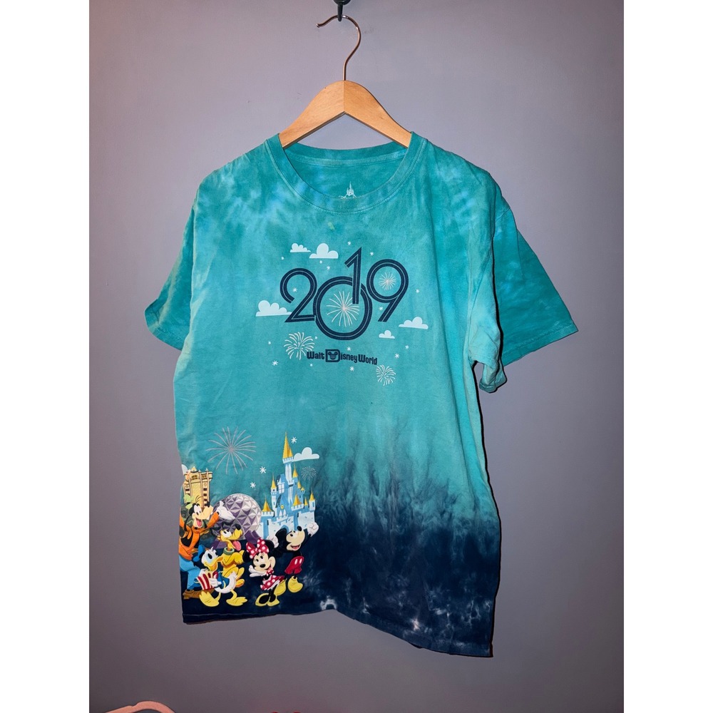 Disney Parks Walt Disney World 2019 Tie Dye Mickey Mouse T-Shirt Teal Blue Large
